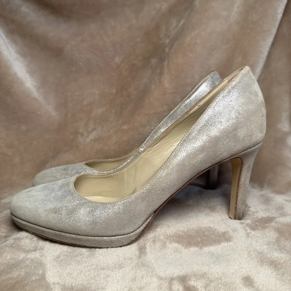 Hobbs London Pumps Women 40.5 Champagne Silver Shimmer Suede Italy Classic Gala